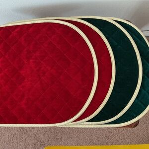 Red and Green Velvet Quilted Christmas Placemats with Gold Trim